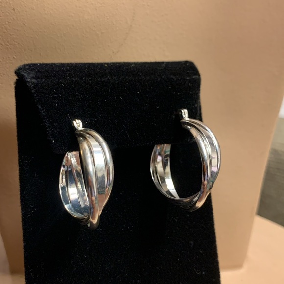 ABSTRACT MULTIDIMENSIONAL STERLING SILVER 925 TRIPLE INTERTWINED HOOPS. - Picture 9 of 14